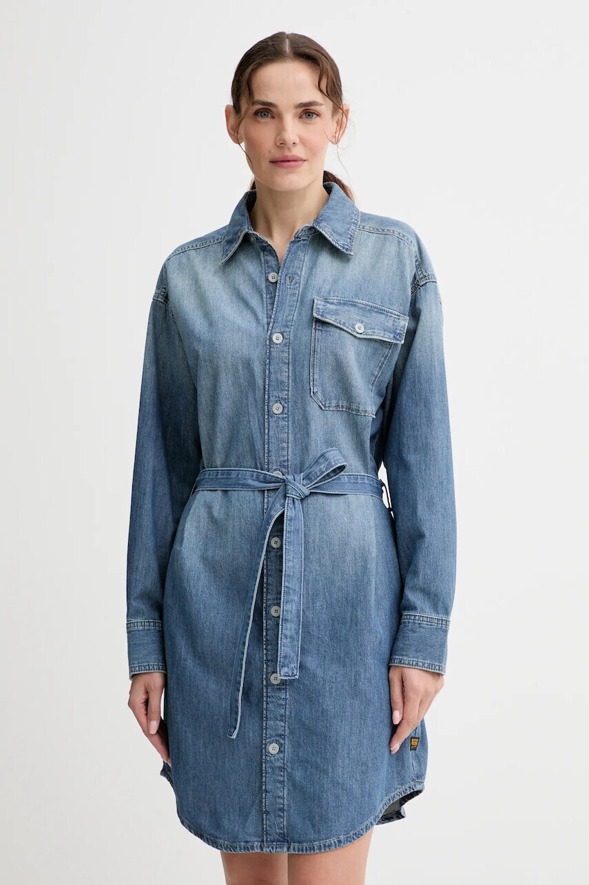 Rifľové šaty G-Star modrá farba, mini, rovný strih, D26814.D539