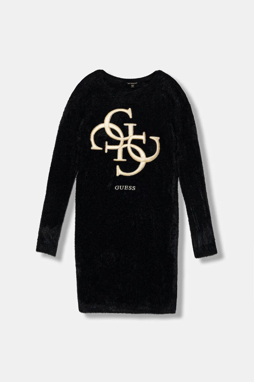 Dievčenské šaty Guess čierna farba, mini, rovný strih, J5BK08 Z0720