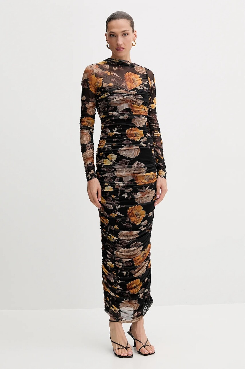 Šaty Bardot čierna farba, midi, priliehavé, 60096DB