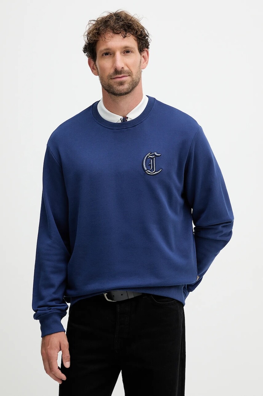 Bavlnená mikina Just Cavalli tmavomodrá farba, s nášivkou, 79OAIT07 CF500