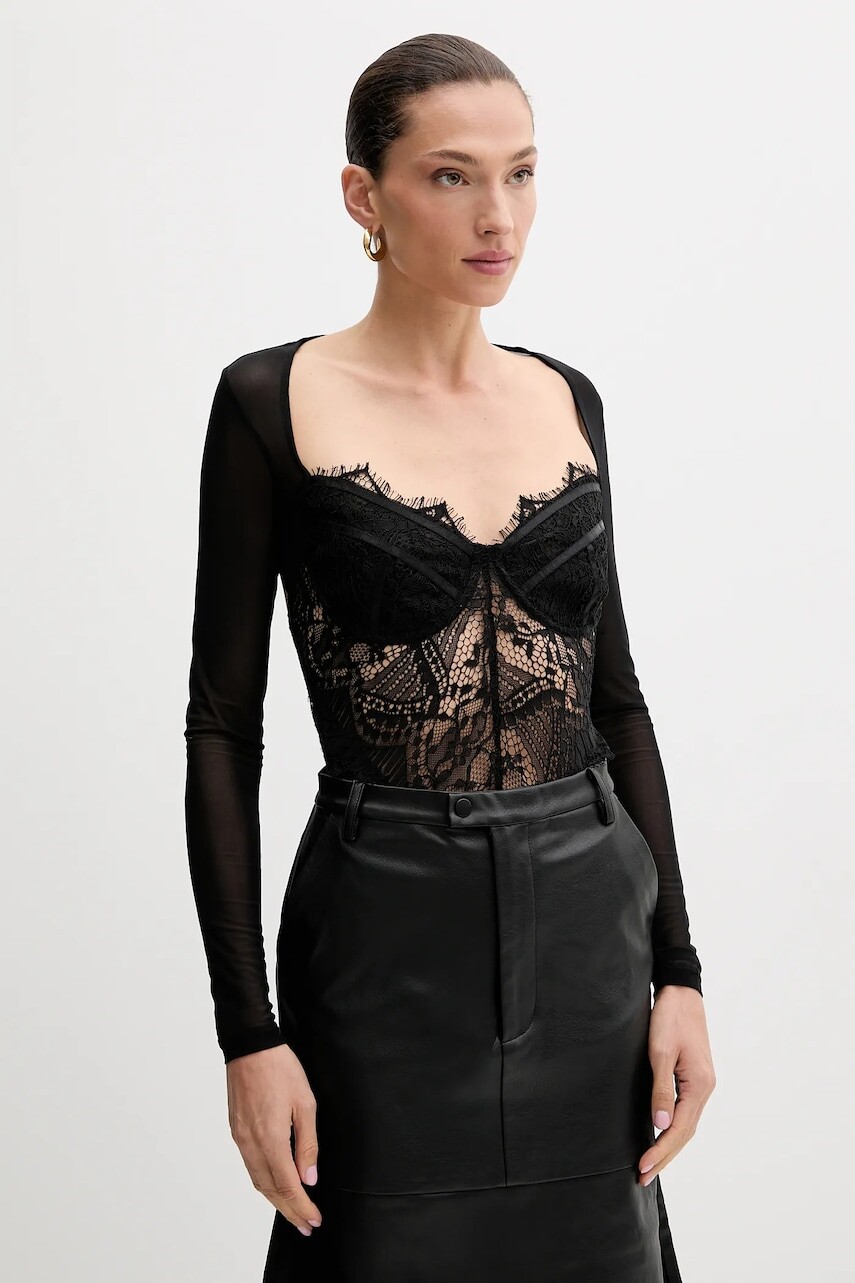 Blúzka Bardot čierna farba, vzorovaná, 51150TB3