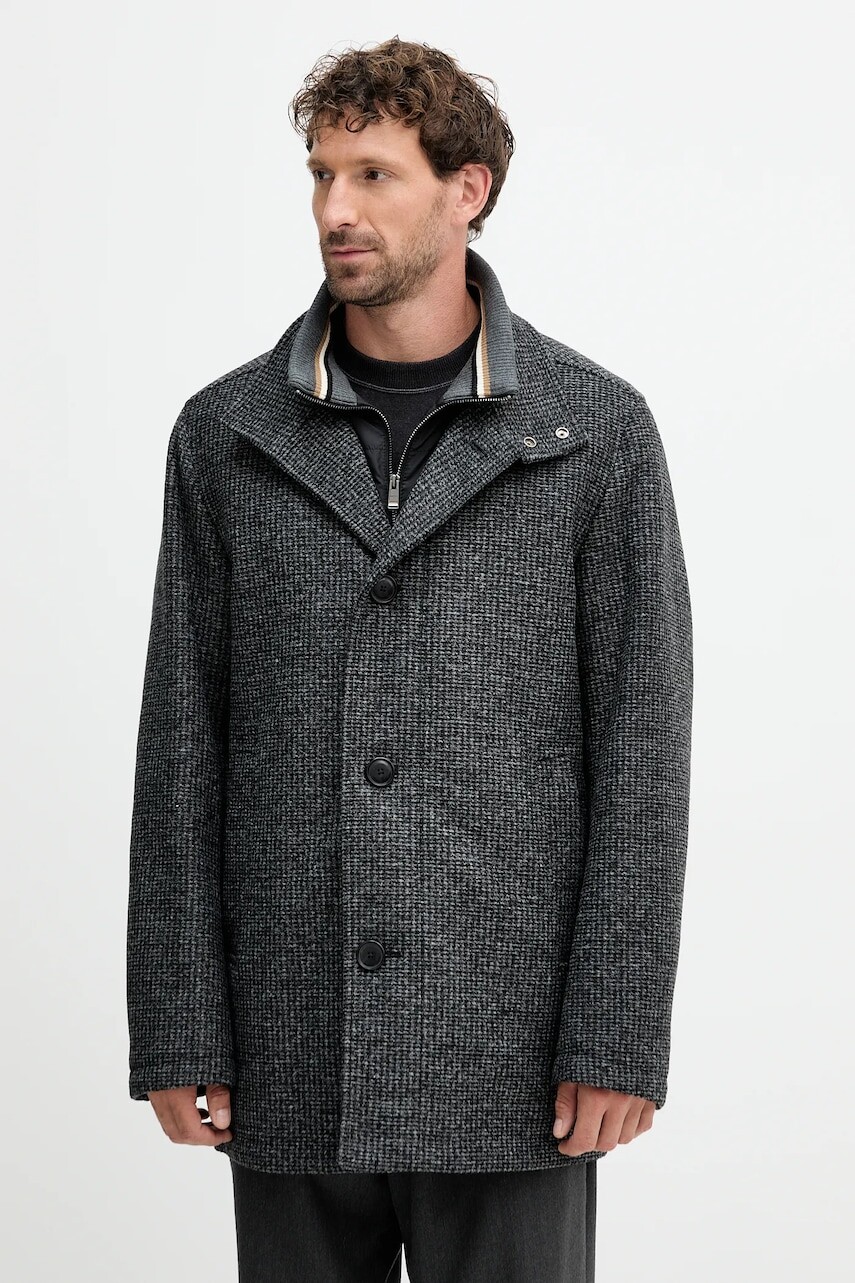 Vlnený kabát BOSS šedá farba, 50551614