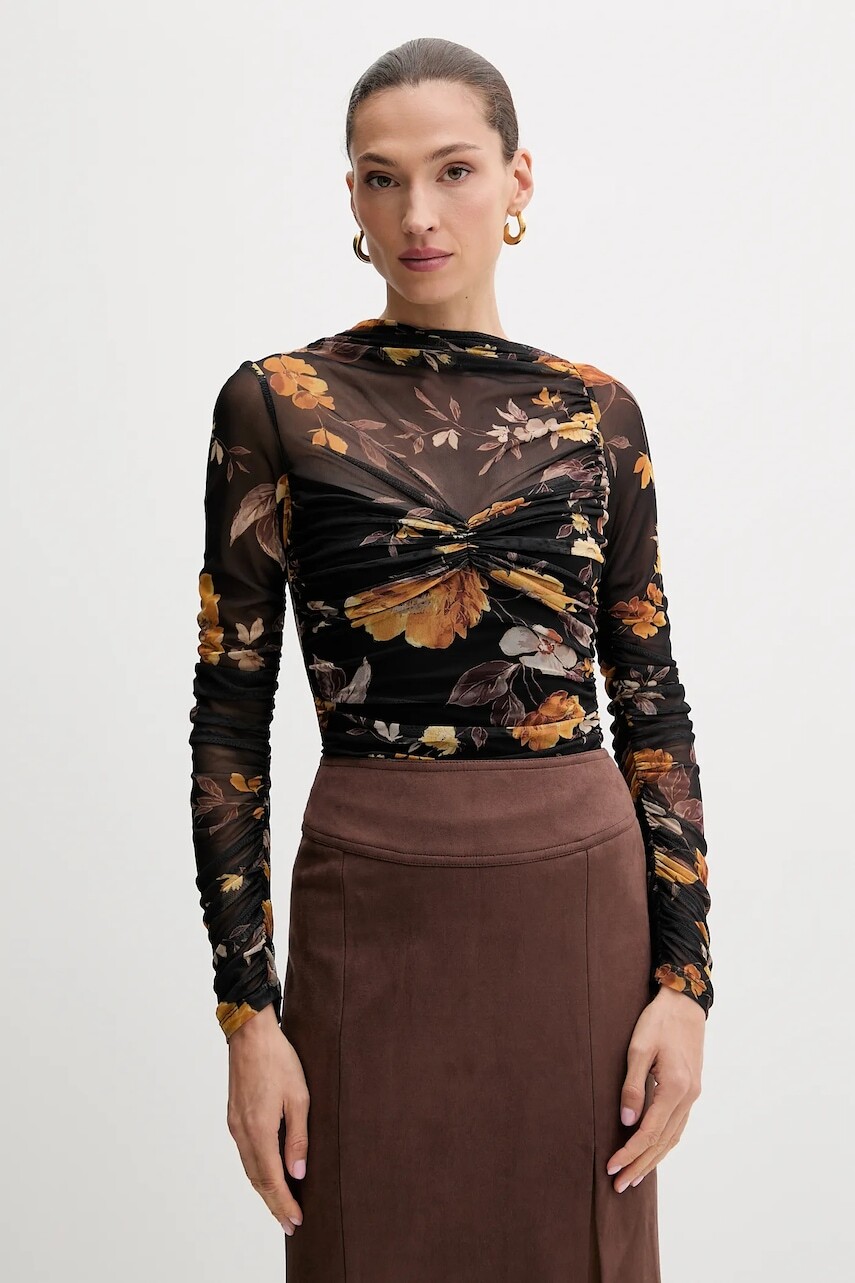 Blúzka Bardot čierna farba, vzorovaná, 60047TB