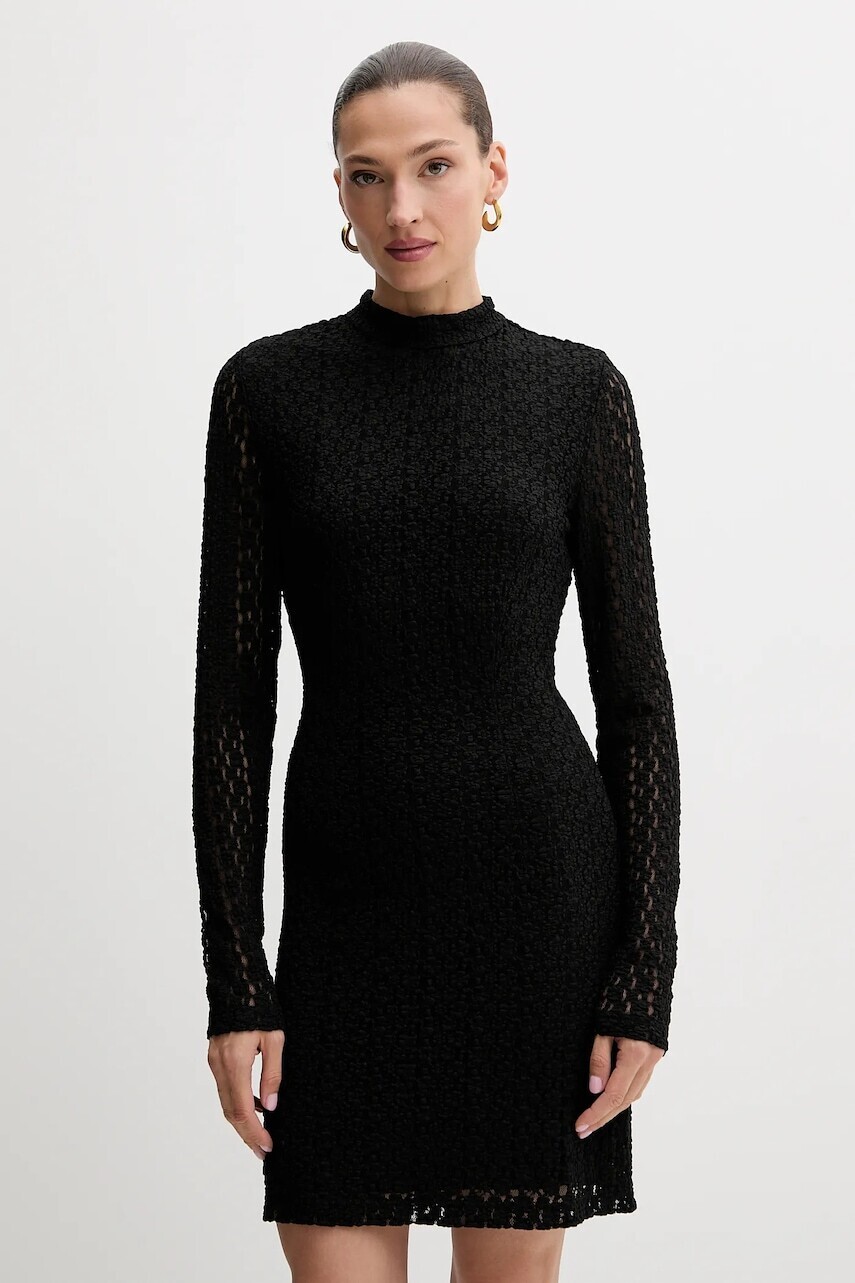 Šaty Bardot čierna farba, mini, áčkový strih, 57152DB1