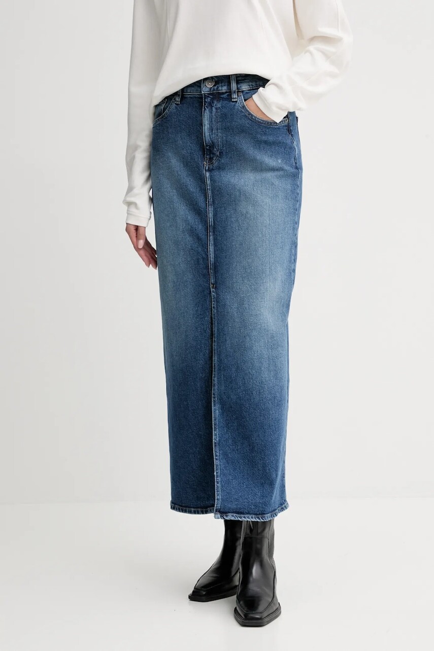 Rifľová sukňa G-Star modrá farba, maxi, rovný strih, D24385.E106