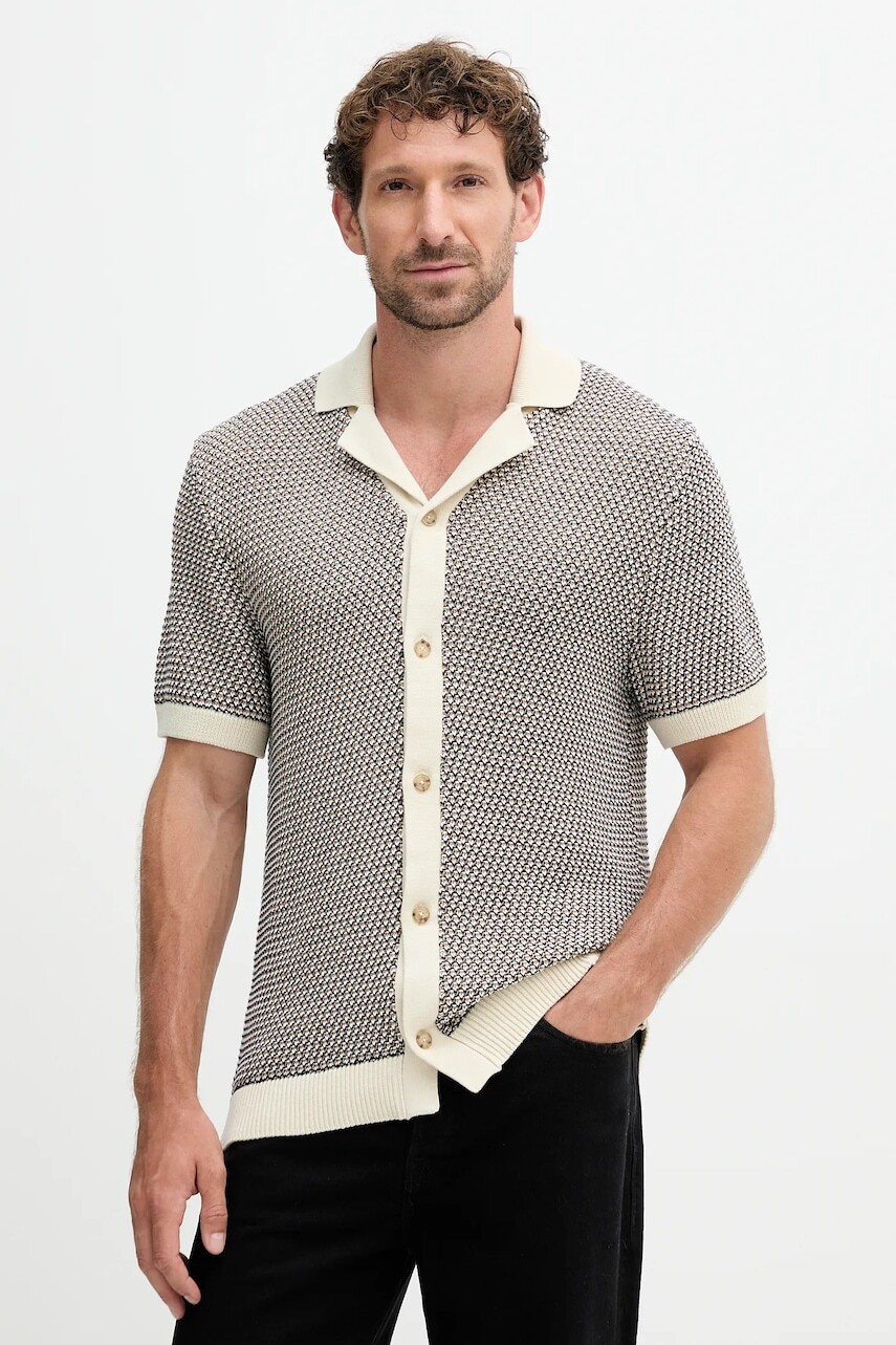 Bavlnený kardigán BOSS béžová farba, 50543163