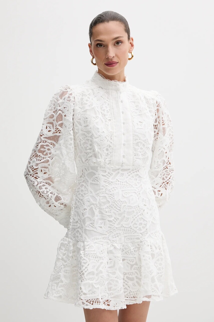 Šaty Bardot biela farba, mini, áčkový strih, 58421DB6