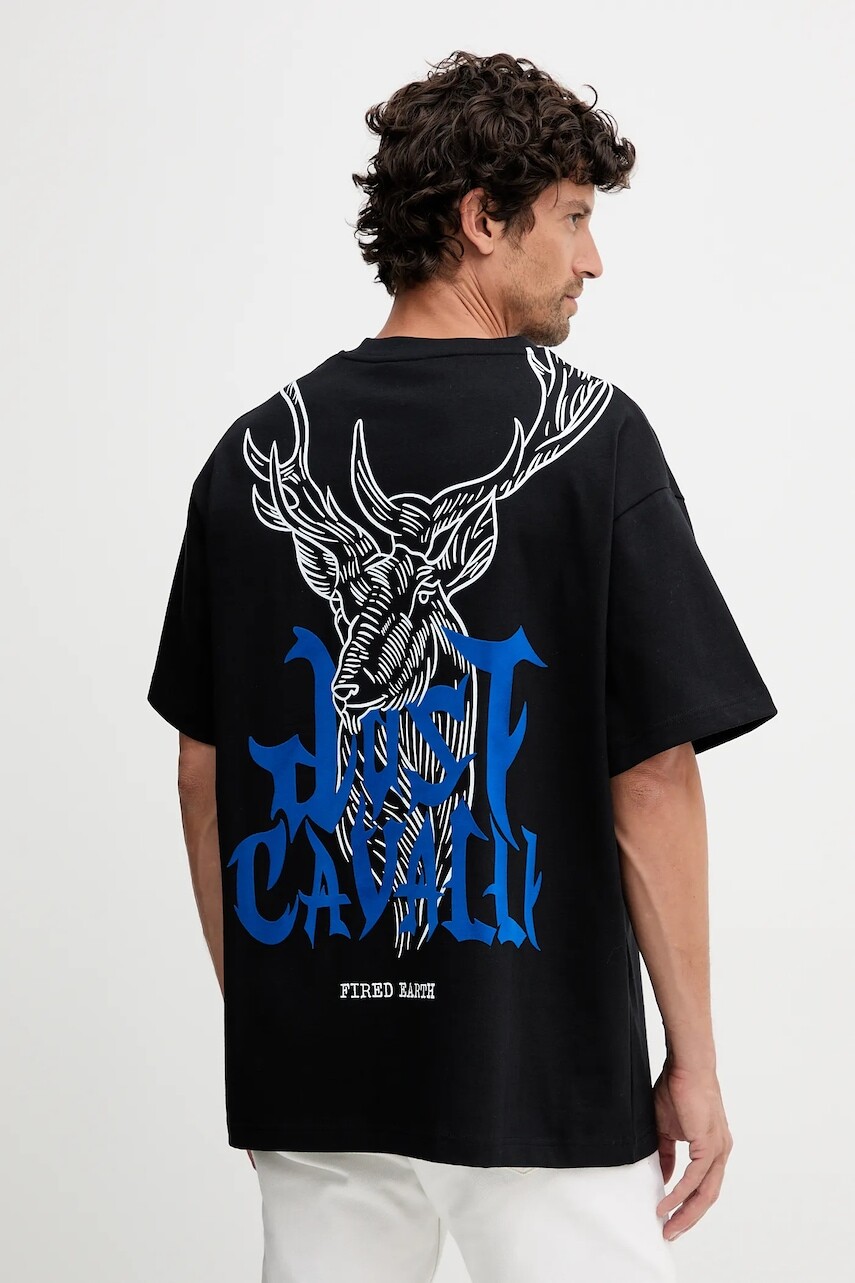 Bavlnené tričko Just Cavalli pánske, čierna farba, vzorované, 79OAHE14 CJ118