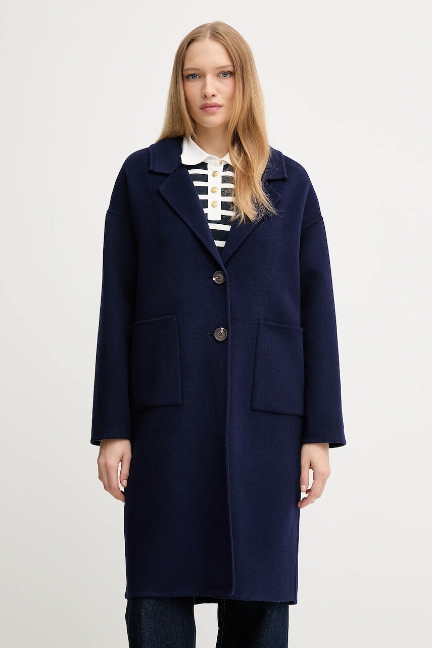 Vlnený kabát United Colors of Benetton tmavomodrá farba, 28F7DN082