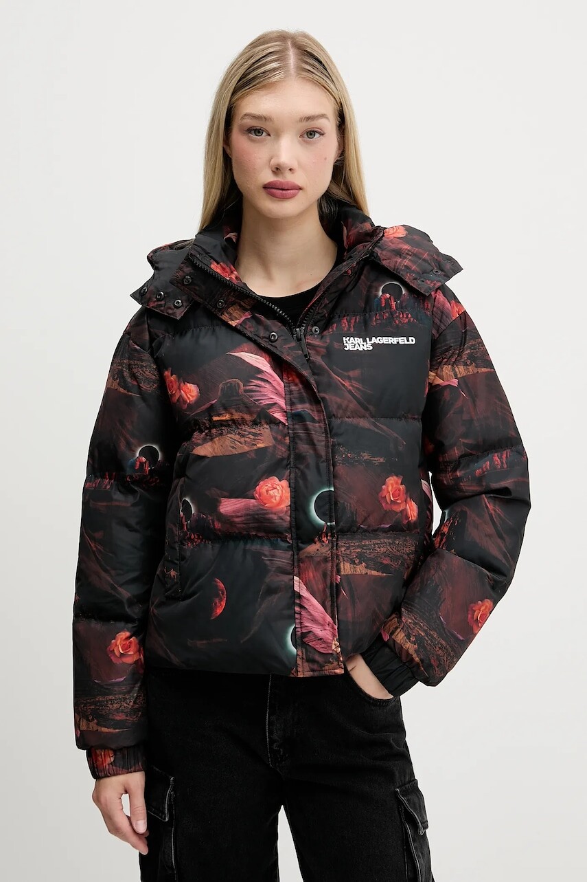 Bunda Karl Lagerfeld Jeans čierna farba, zimná, oversize, A4W15025