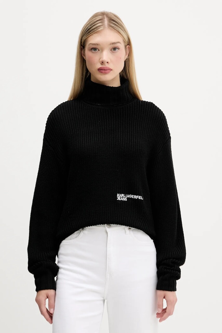 Vlnený sveter Karl Lagerfeld Jeans čierna farba, s rolákom, A4W18020
