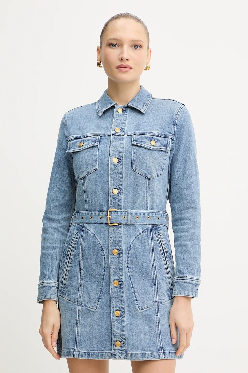 Rifľové šaty MICHAEL Michael Kors modrá farba, mini, áčkový strih, MF5838VJZD