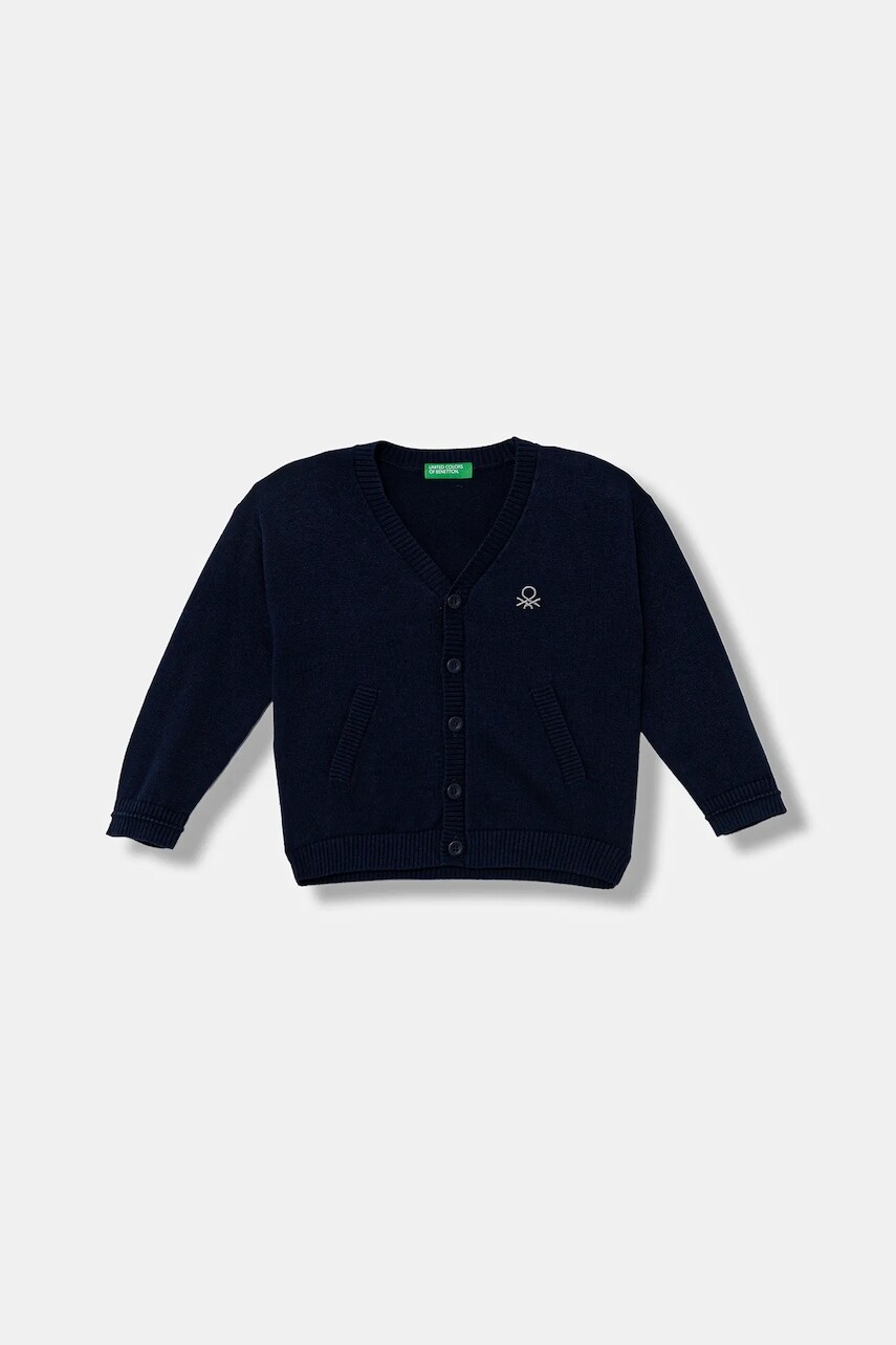 Detský bavlnený kardigan United Colors of Benetton tmavomodrá farba, ľahký, 120YG600G
