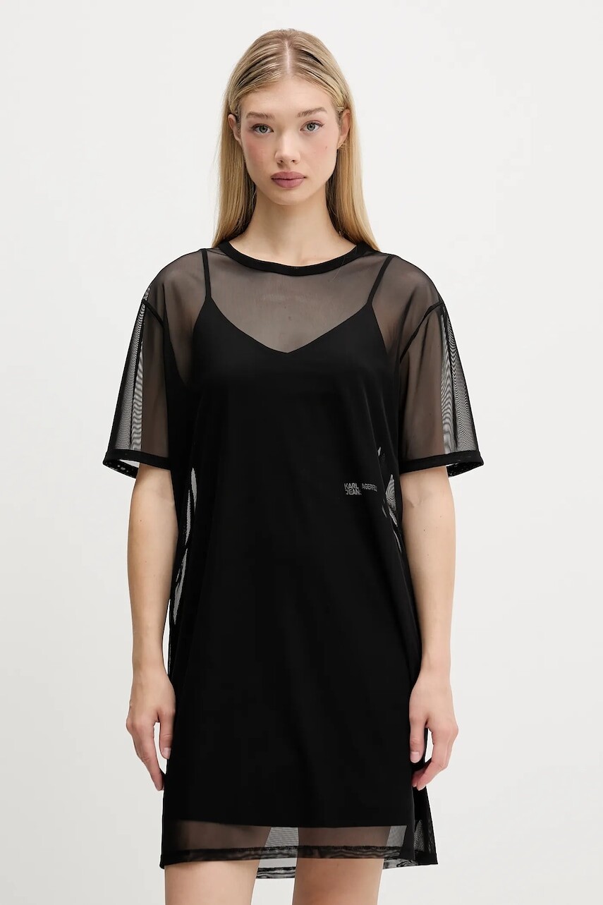 Šaty Karl Lagerfeld Jeans čierna farba, mini, rovný strih, A4W13048