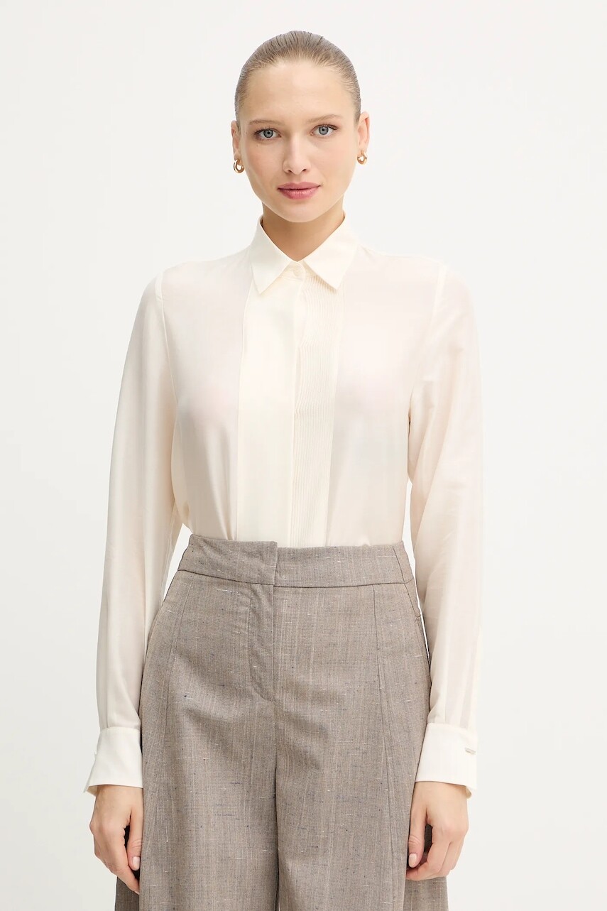 Vlnená košeľa BOSS béžová farba, regular, s klasickým golierom, 50548399