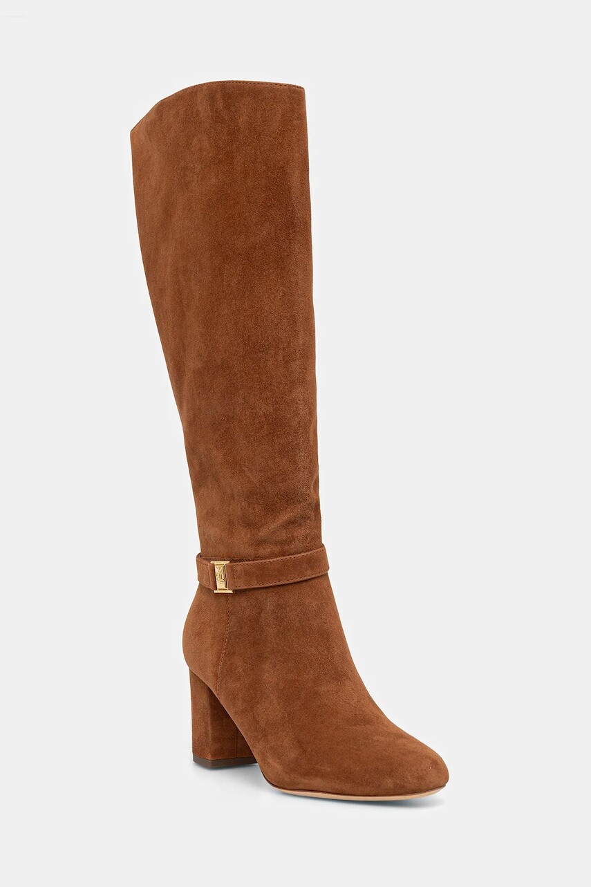 Semišové čižmy Lauren Ralph Lauren Kellie Tl Hl hnedá farba, na podpätku, 802967843002