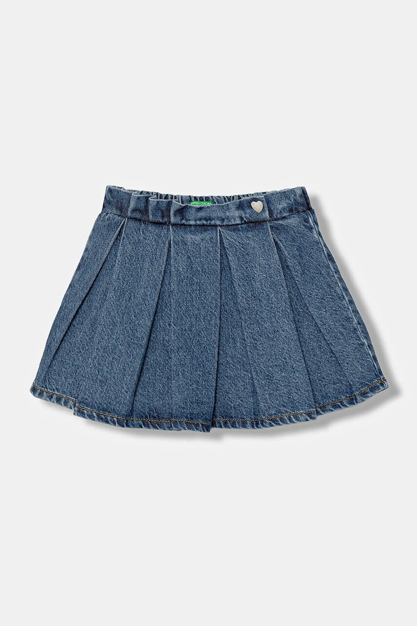 Dievčenská rifľová sukňa United Colors of Benetton modrá farba, mini, áčkový strih, 488PG0018