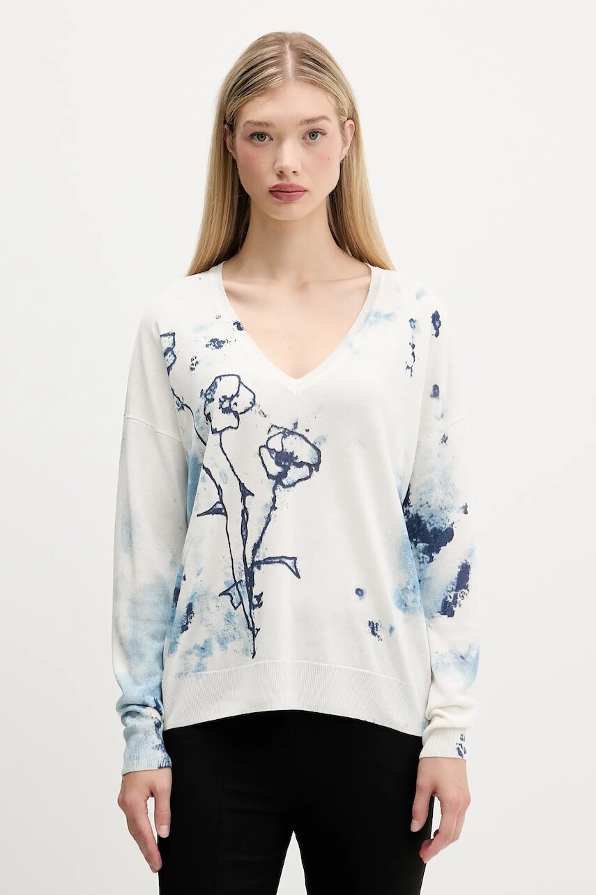 Sveter s prímesou ľanu Desigual HELSINKI béžová farba, ľahký, 25SWJF33