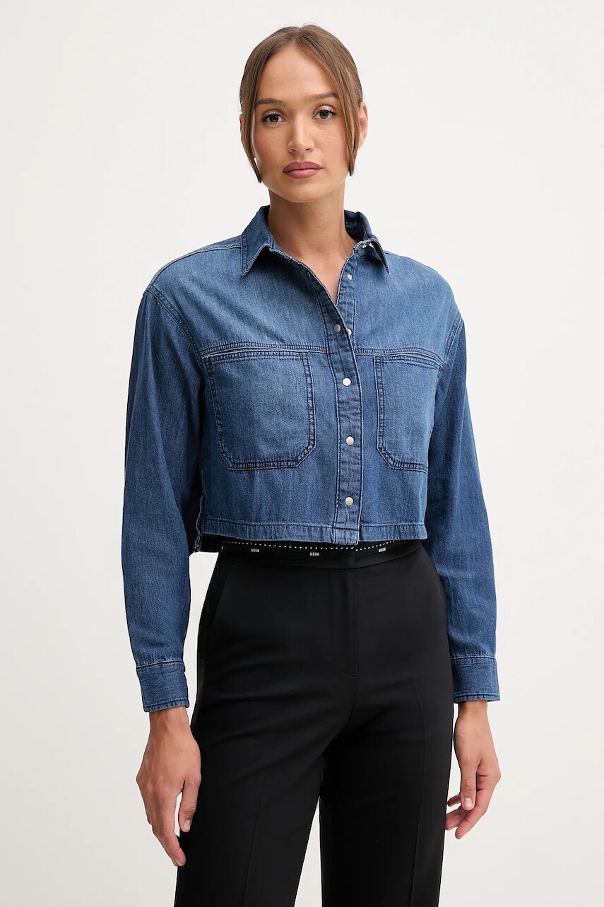 Bavlnená rifľová košeľa United Colors of Benetton modrá farba, voľný strih, s klasickým golierom, 528SDQ0C7