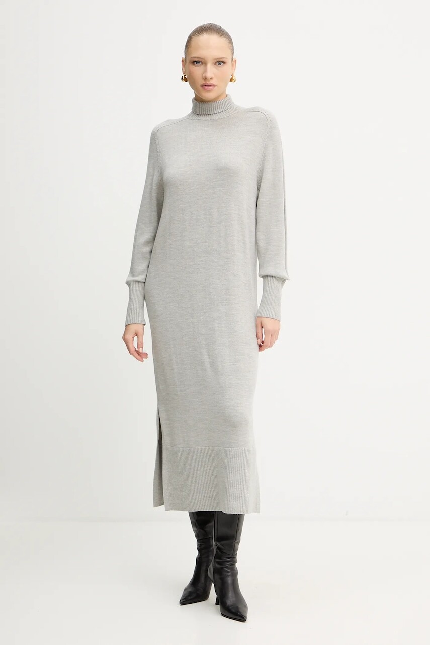 Vlnená sukňa BOSS Orange šedá farba, maxi, rovný strih, 50548961