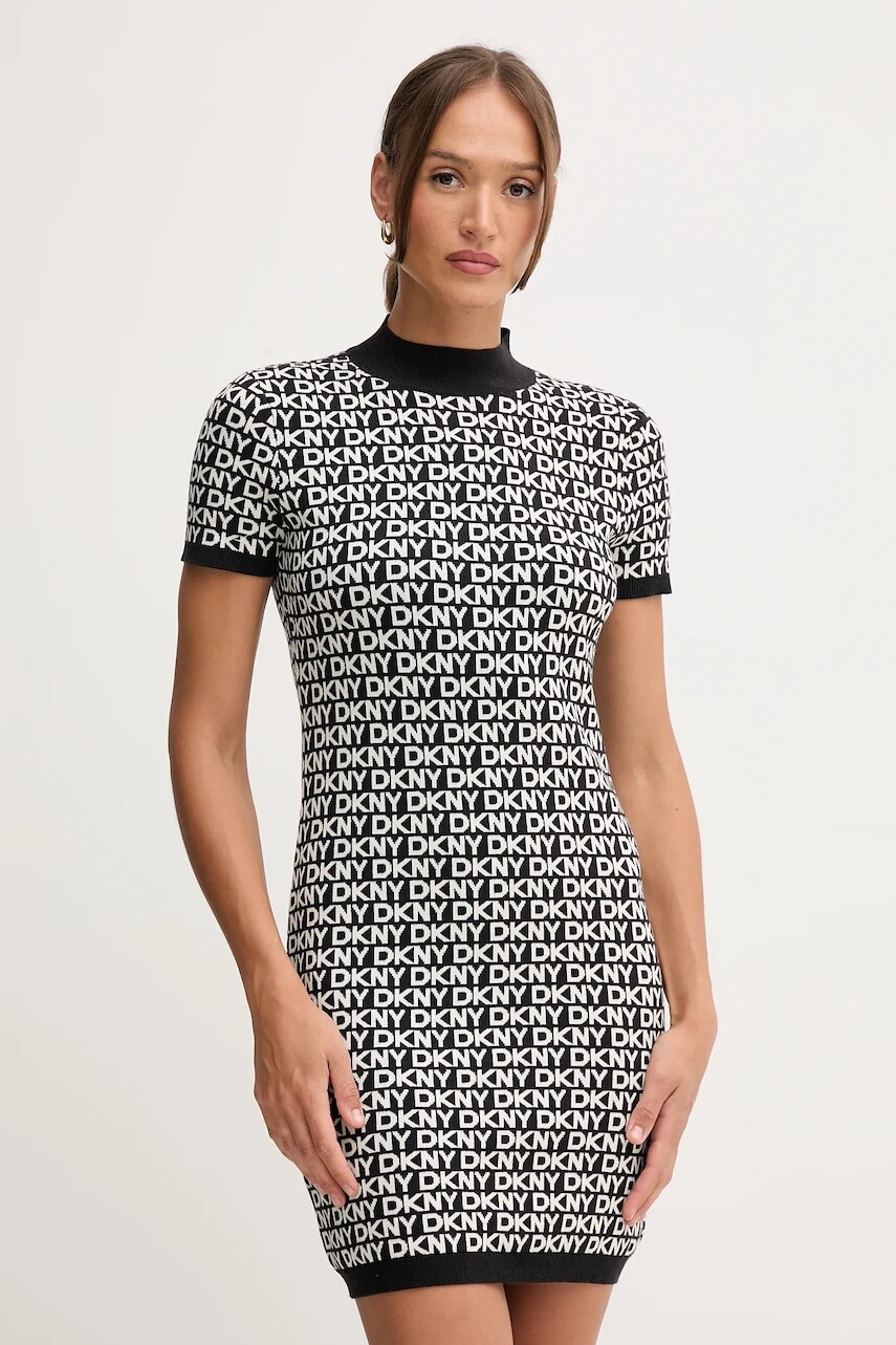 Šaty Dkny čierna farba, mini, rovný strih, DJ5R0911
