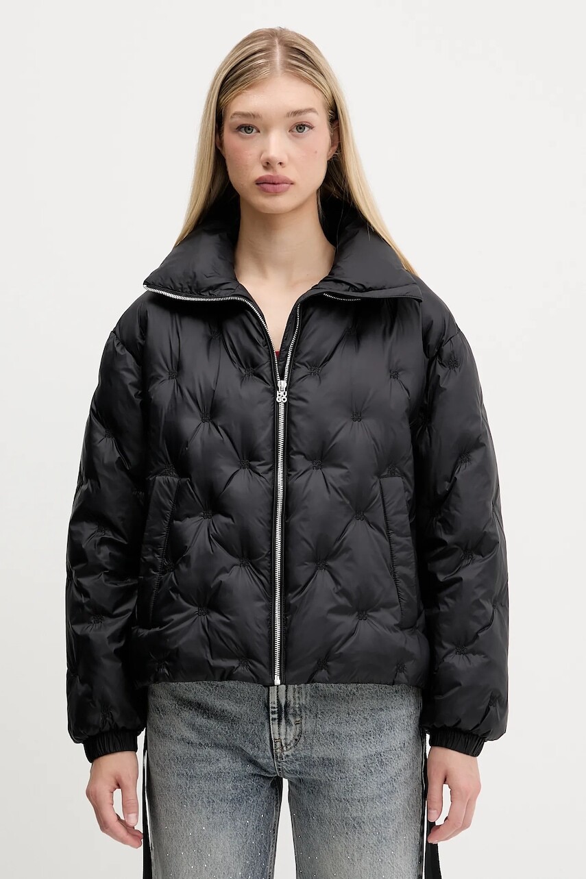 Bunda HUGO čierna farba, zimná, oversize, 50547205