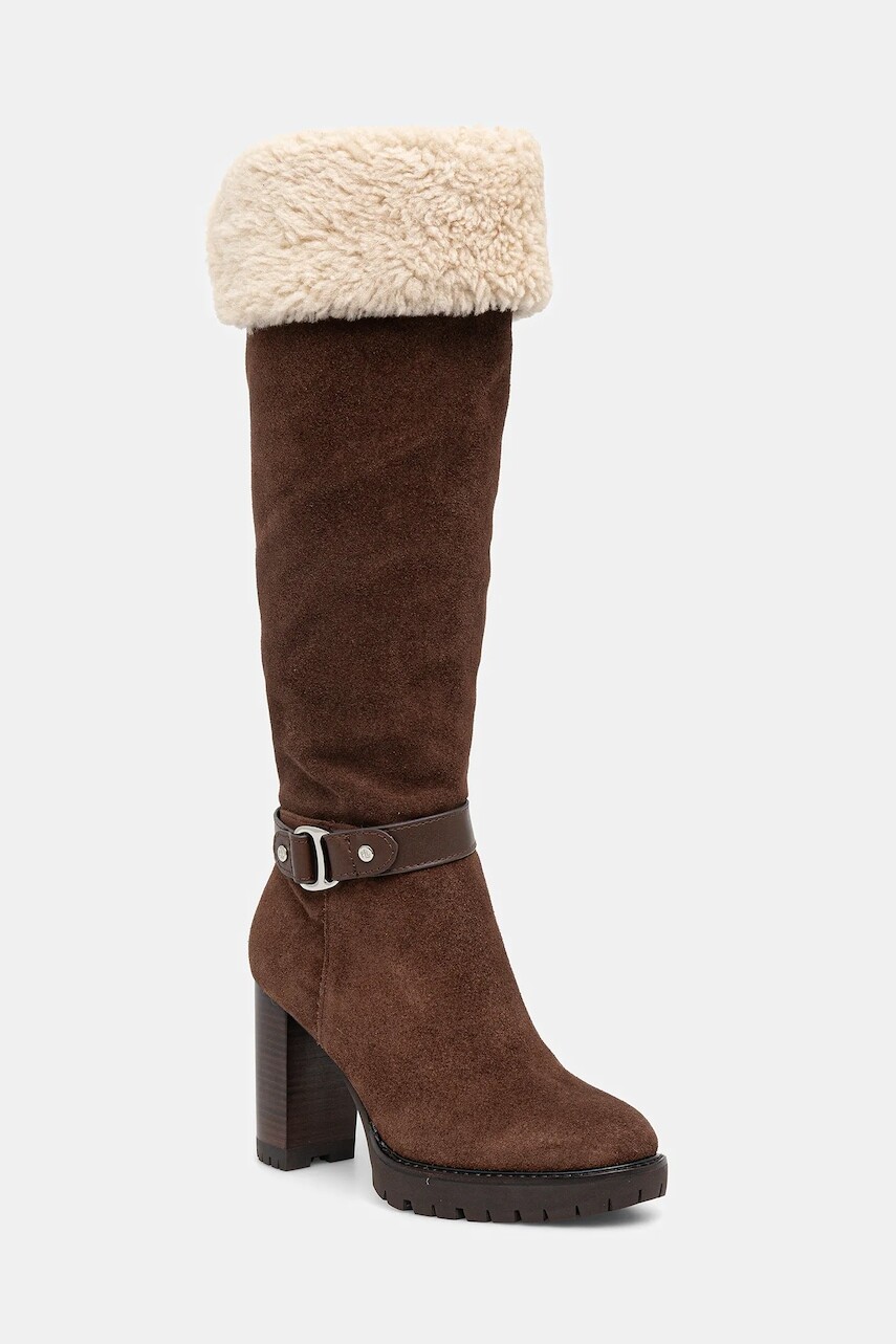 Semišové čižmy Lauren Ralph Lauren Tasha Tl Hl hnedá farba, na podpätku, 802977893003