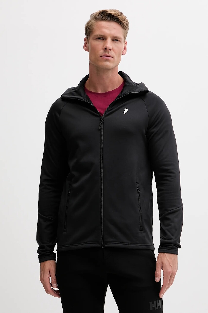 Mikina Peak Performance Rider čierna farba, s kapucňou, s potlačou, G80573