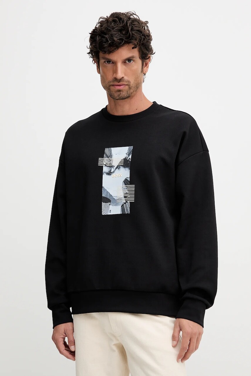 Mikina BOSS Green čierna farba, s potlačou, 50548324