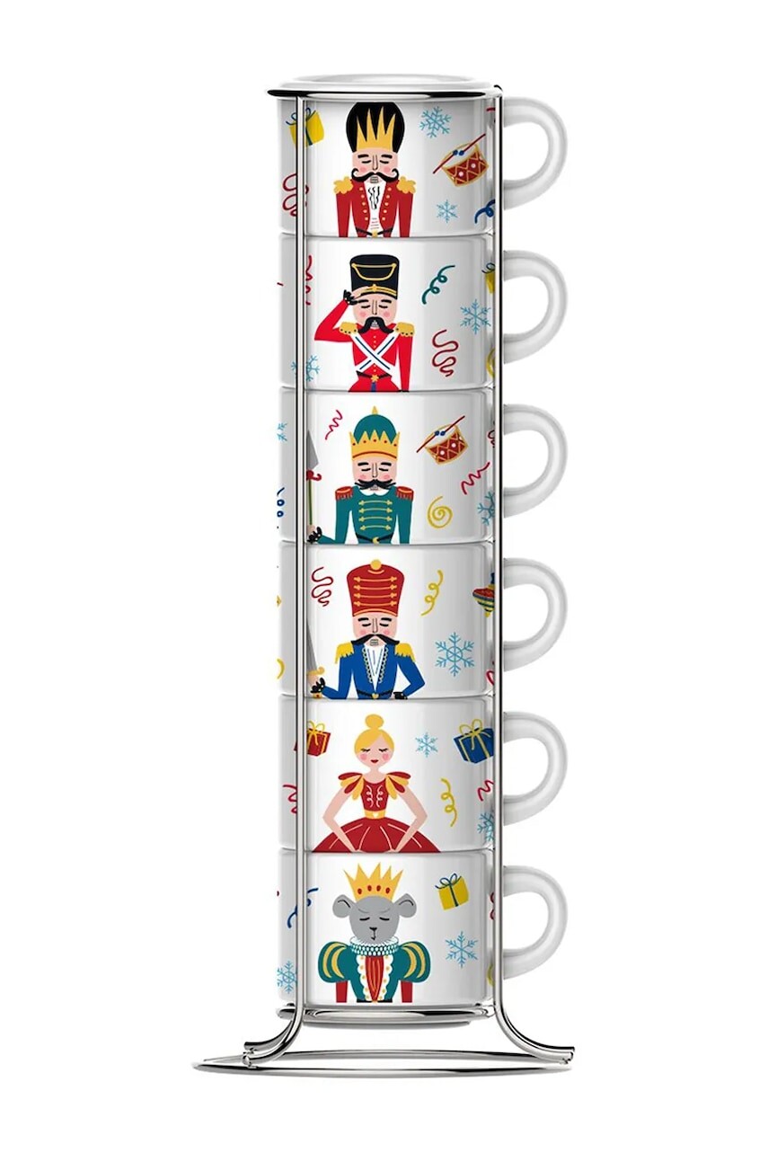 Sada šálok na espresso so stojanom Bialetti Nutcracker 80 ml 6-pak biela farba