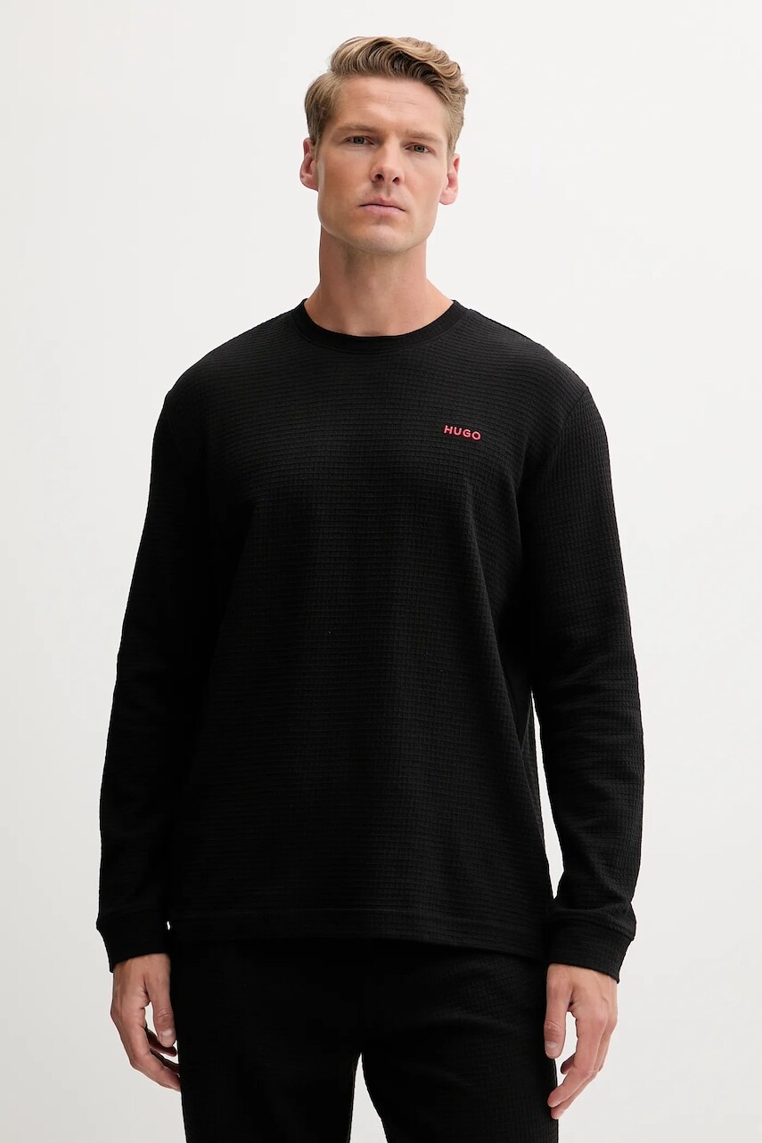 Tričko s dlhým rukávom HUGO čierna farba, jednofarebné, 50532022