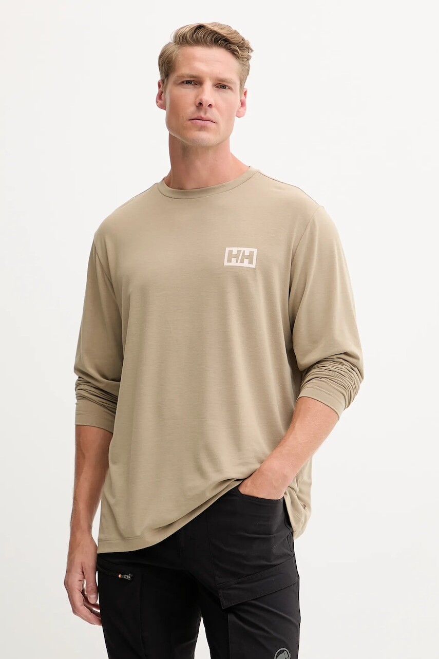 Športové tričko s dlhým rukávom Helly Hansen SKOG zelená farba, s potlačou, 63407