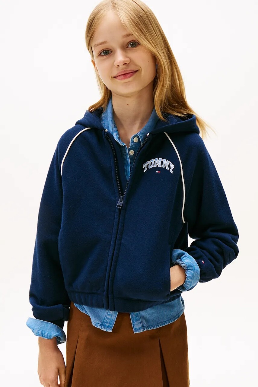 Detská mikina Tommy Hilfiger tmavomodrá farba, s kapucňou, jednofarebná, KG0KG08783