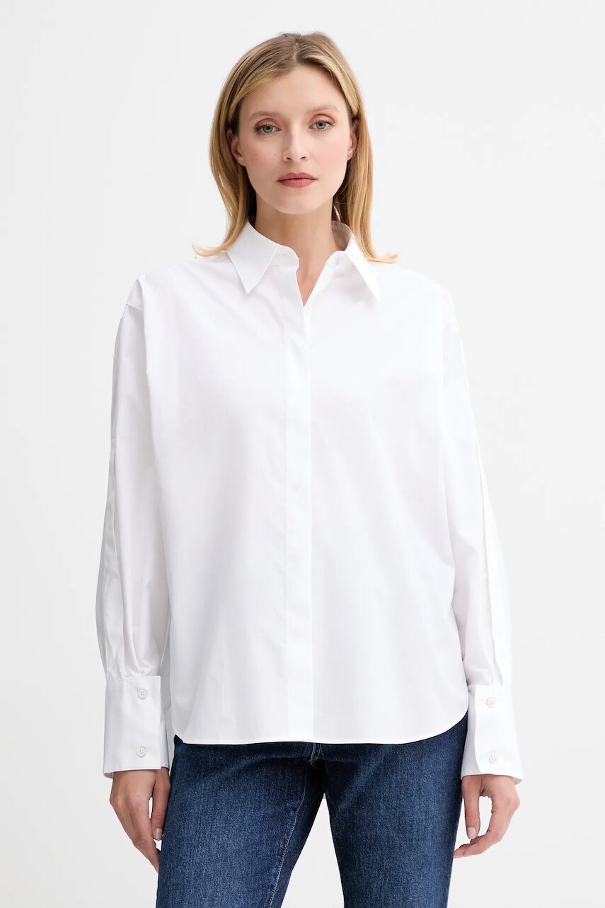 Bavlnená košeľa BOSS biela farba, voľný strih, s klasickým golierom, 50548455