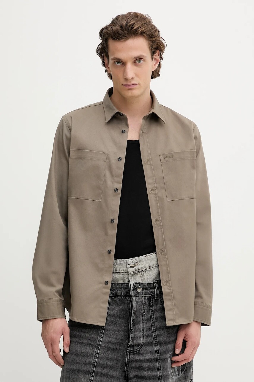 Košeľa HUGO zelená farba, regular, s klasickým golierom, 50541392