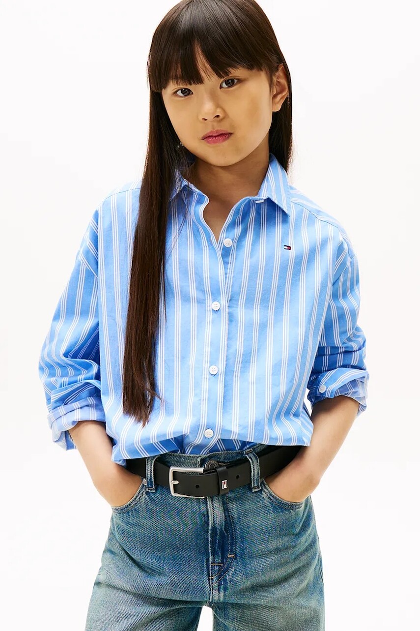 Detská bavlnená košeľa Tommy Hilfiger modrá farba, KG0KG08820