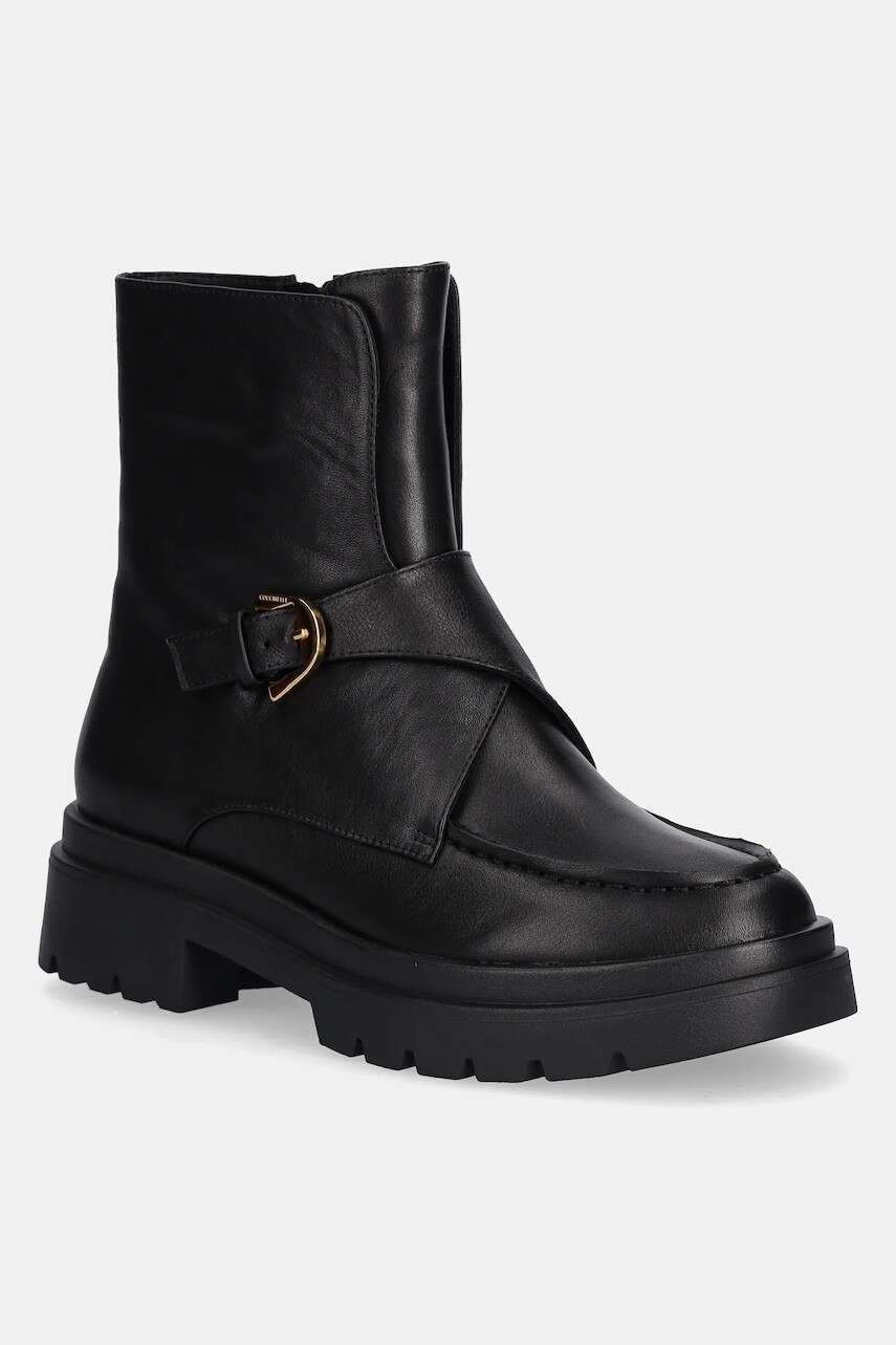 Kožené členkové topánky Coccinelle čierna farba, na plochom podpätku, E4 TD0 11 01 01 001