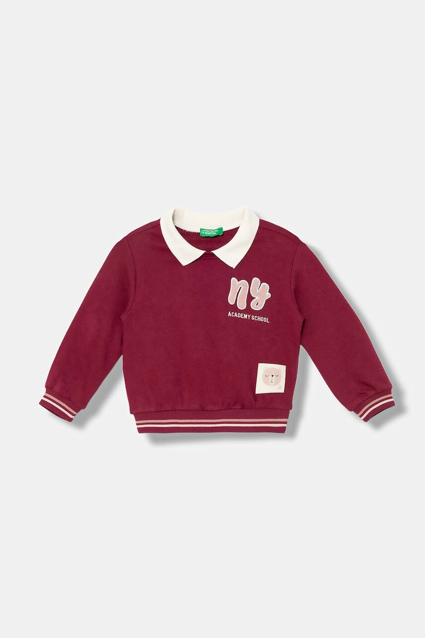 Detská mikina United Colors of Benetton bordová farba, s nášivkou, 32N4G10KJ