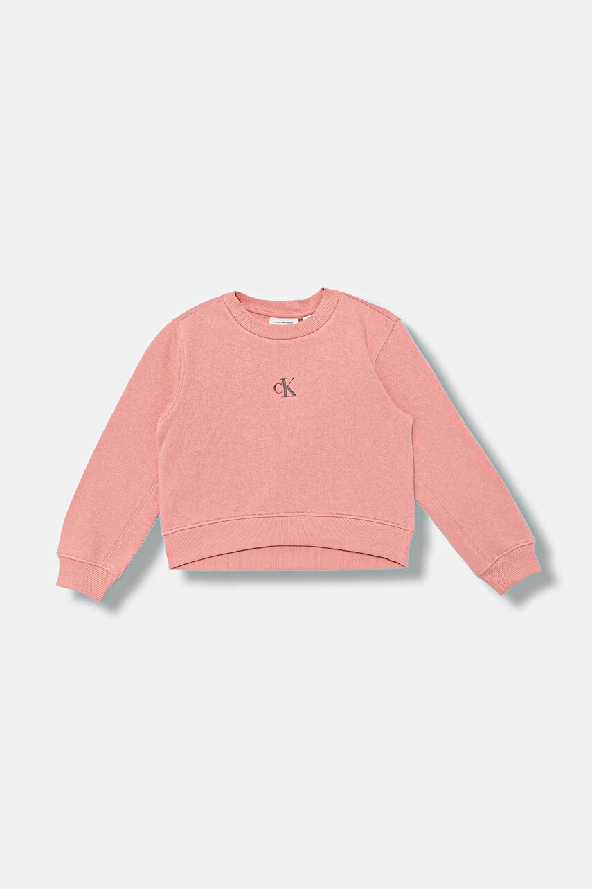 Detská mikina Calvin Klein Jeans ružová farba, s nášivkou, IG0IG02639