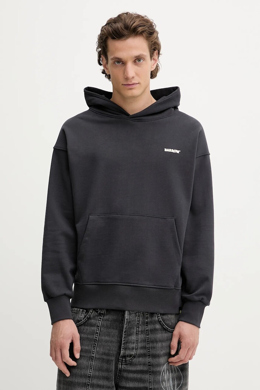 Bavlnená mikina Barrow šedá farba, s kapucňou, s potlačou, F5BWUAHS068