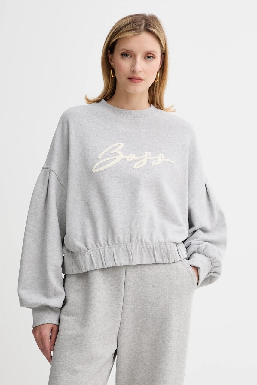 Bavlnená mikina BOSS Orange šedá farba, melanžová, 50547796