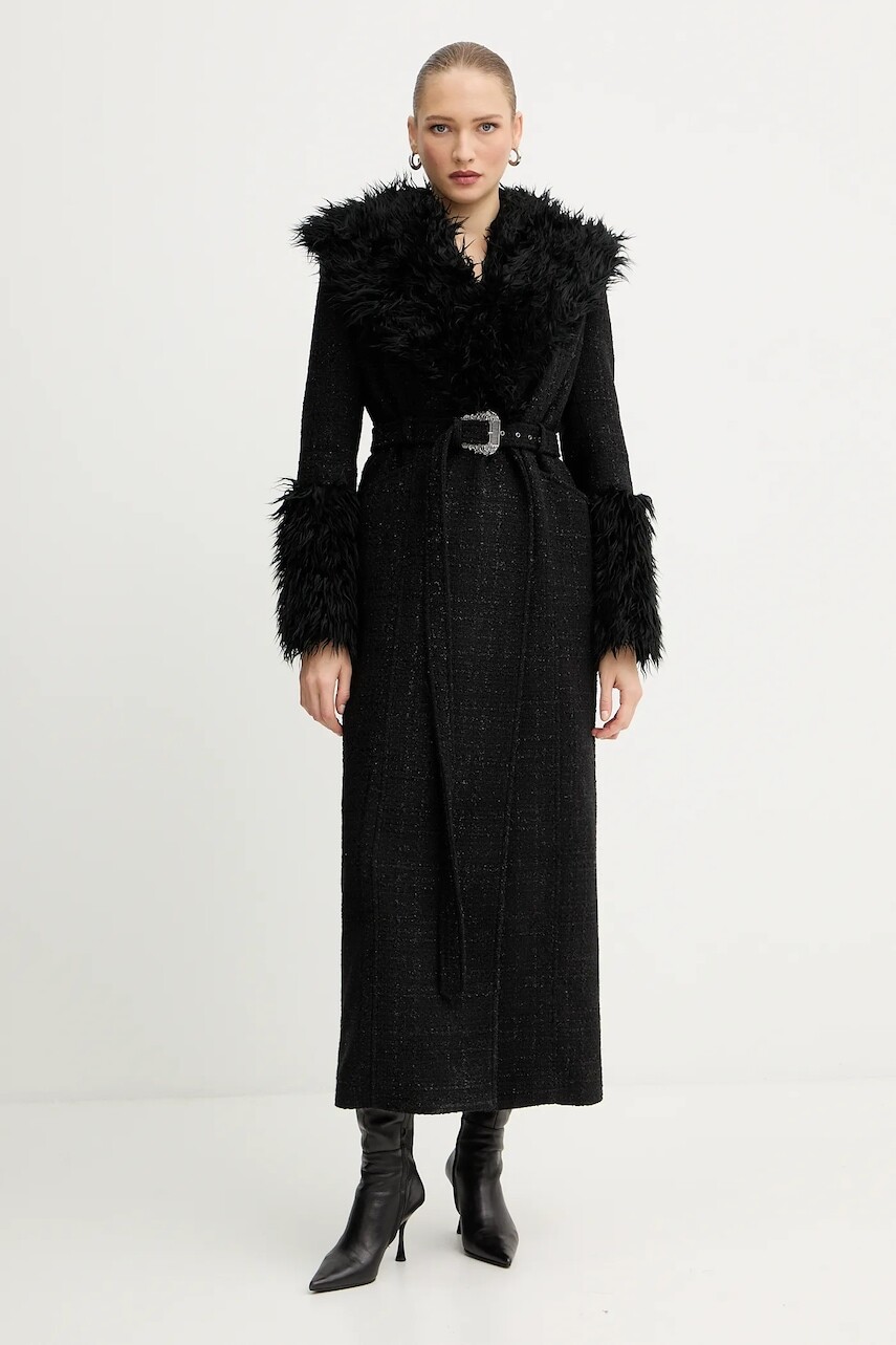 Kabát s prímesou vlny Versace Jeans Couture čierna farba, 79HAT413 N0539