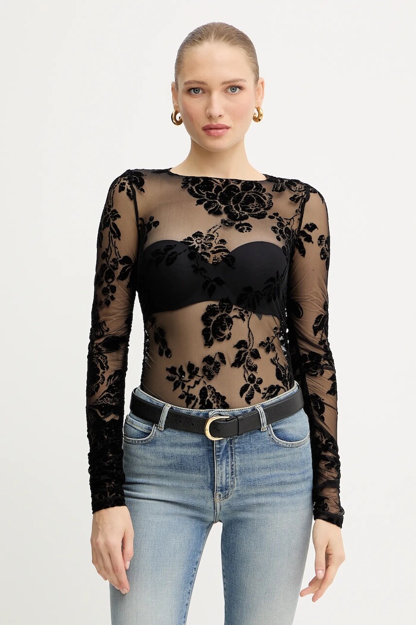 Blúzka Pinko čierna farba, kvetovaná, 105601 A2QD