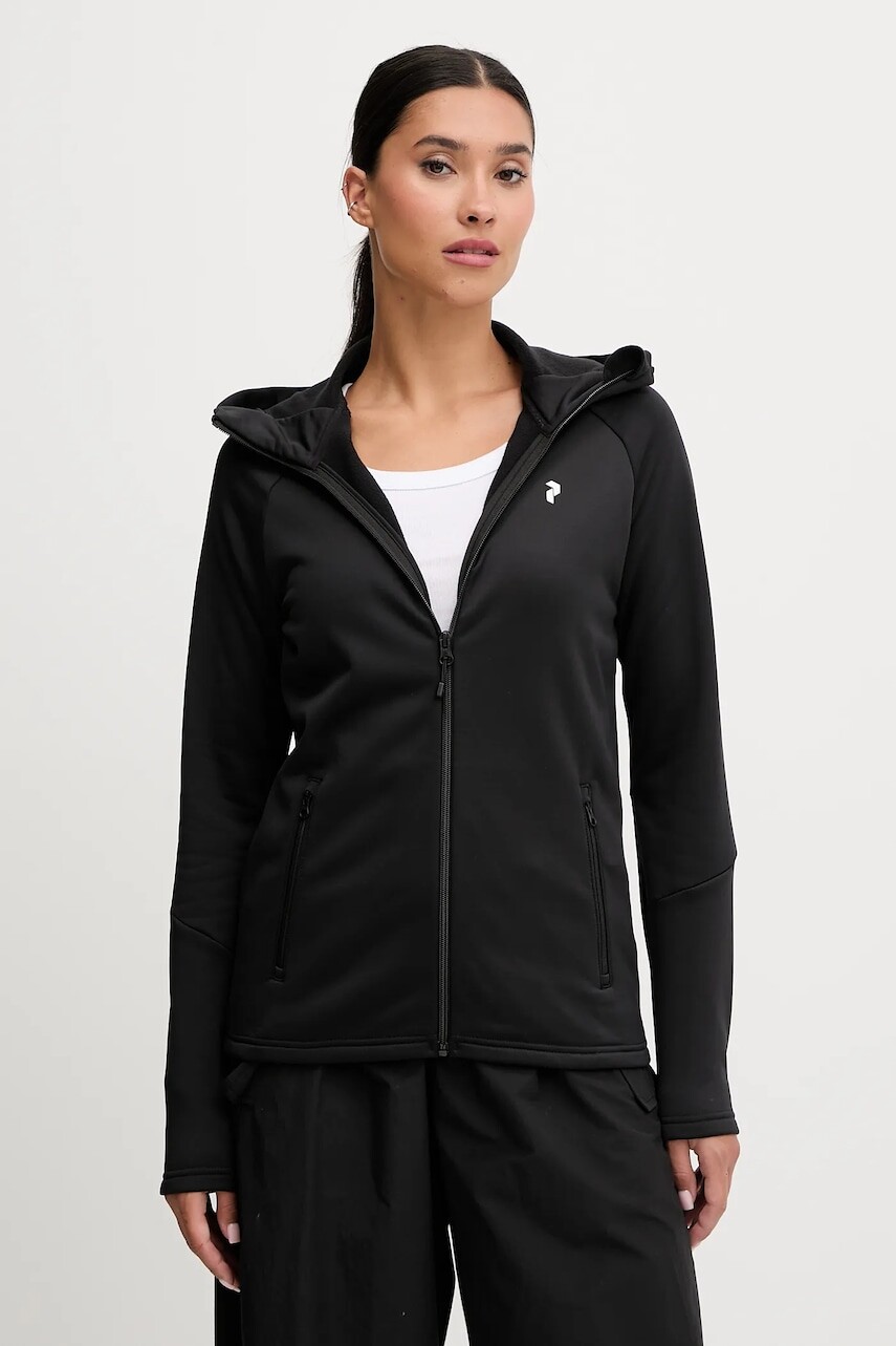 Mikina Peak Performance Rider čierna farba, s kapucňou, jednofarebná, G80574