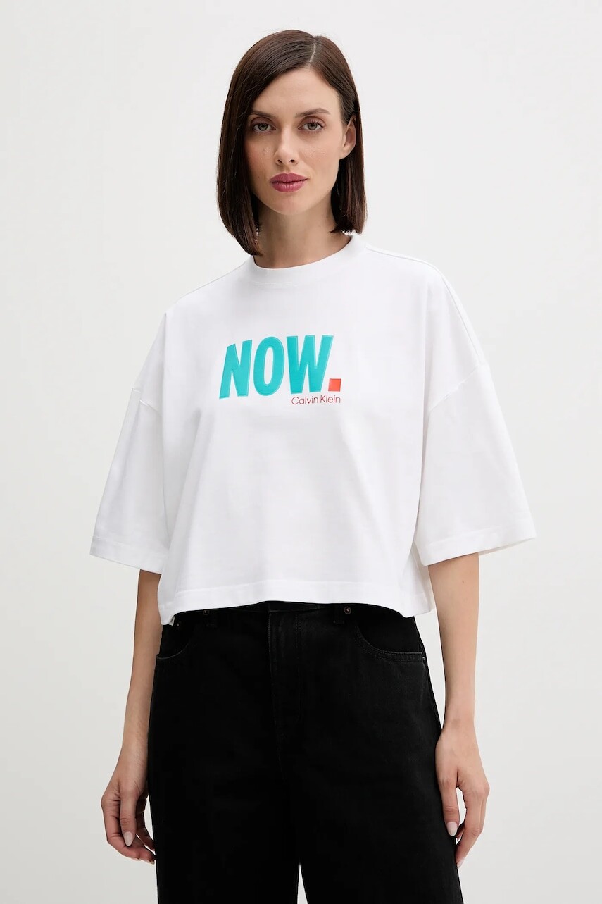 Bavlnené tričko Calvin Klein Jeans dámske, biela farba, LV047D209G