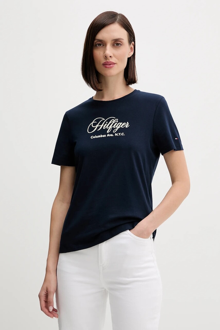 Bavlnené tričko Tommy Hilfiger dámske, tmavomodrá farba, WW0WW46120