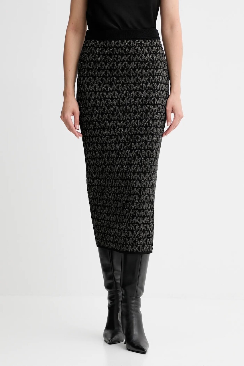 Sukňa MICHAEL Michael Kors čierna farba, midi, puzdrová, MF570L4K0K