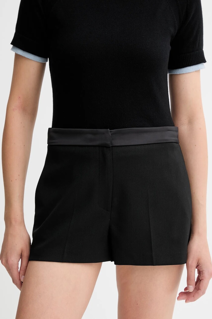 Vlnené šortky Twinset čierna farba, jednofarebné, vysoký pás, 252TT2125