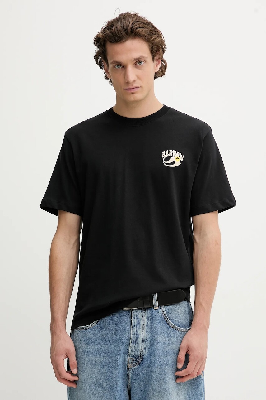 Bavlnené tričko Barrow čierna farba, s potlačou, F5BWUATH053