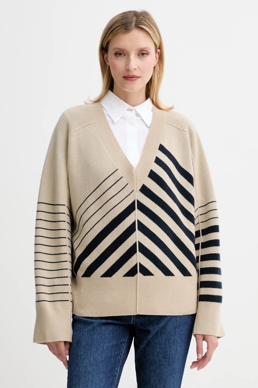 Vlnený sveter BOSS béžová farba, ľahký, 50542884